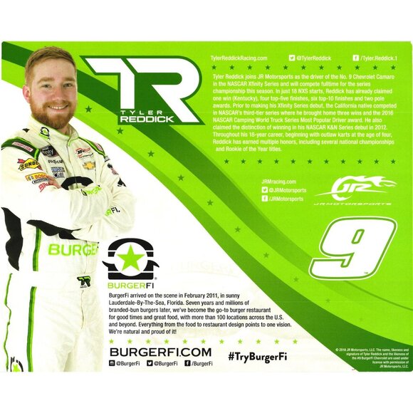 Tyler Reddick Signed BurgerFi NASCAR Hero Card 8x10 - Picture 2 of 2